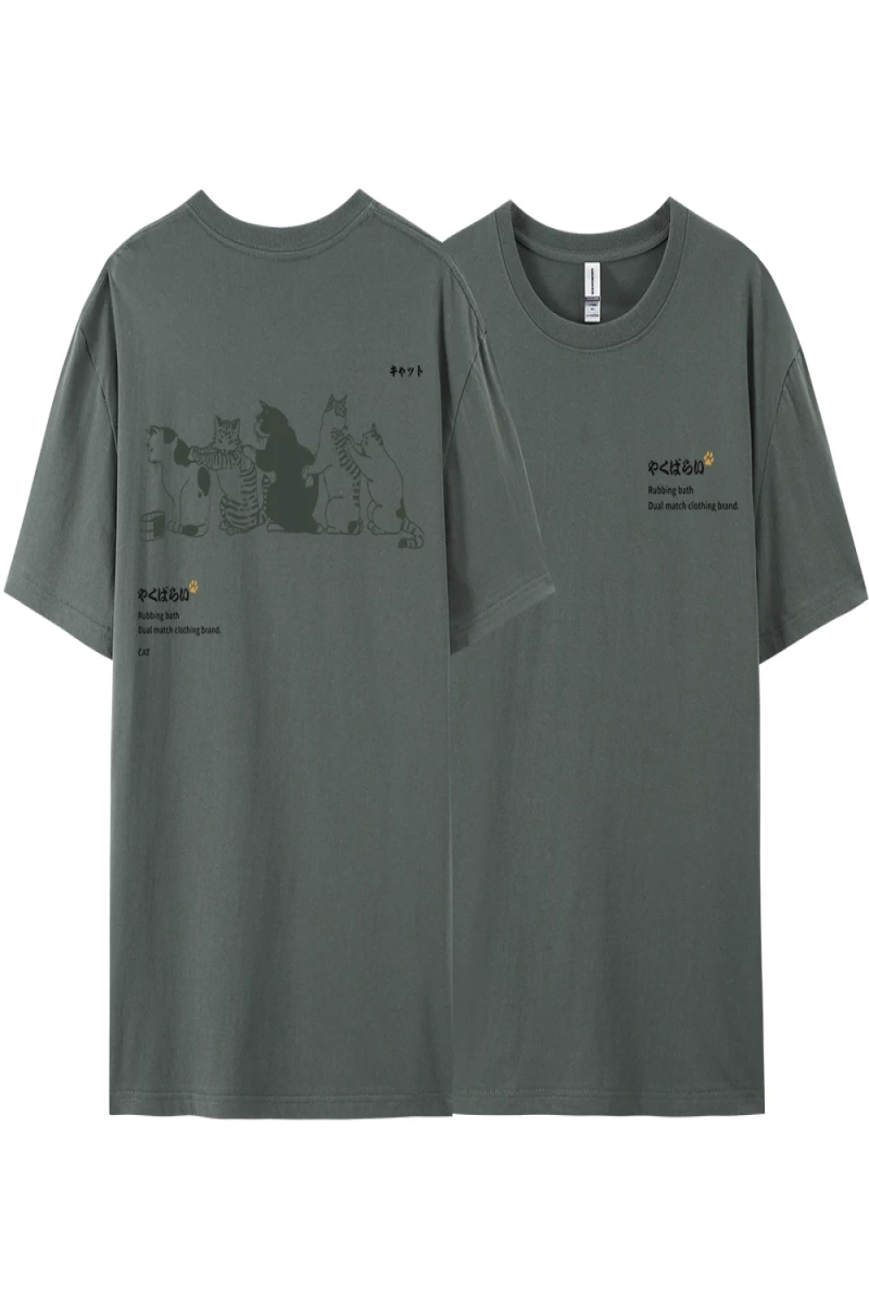 Y2k Vintage Tişört Tee Japonya Harajuku kuyruk kedi eğlenceli baskı