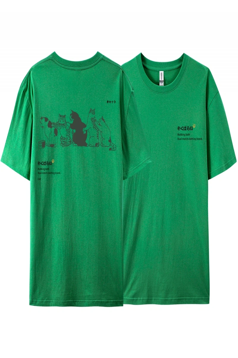Y2k Vintage Tişört Tee Japonya Harajuku kuyruk kedi eğlenceli baskı