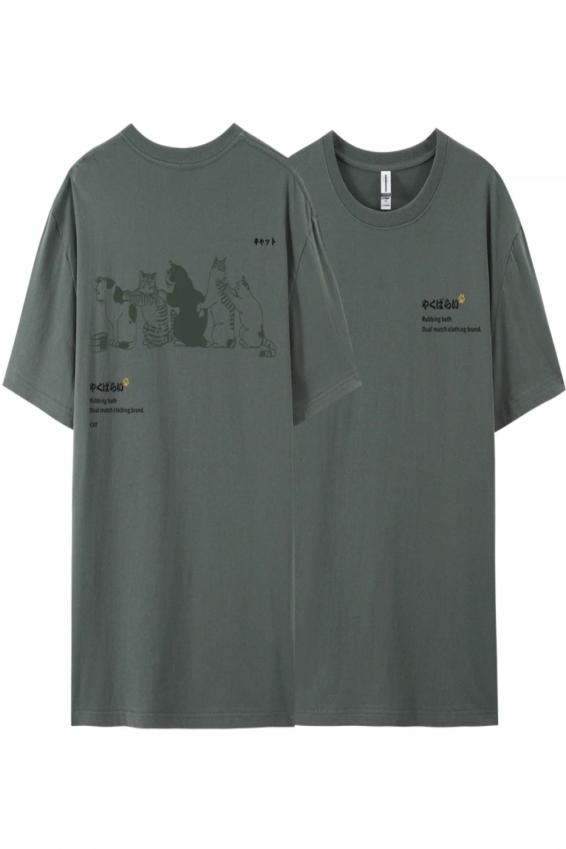 Y2k Vintage Tişört Tee Japonya Harajuku kuyruk kedi eğlenceli baskı