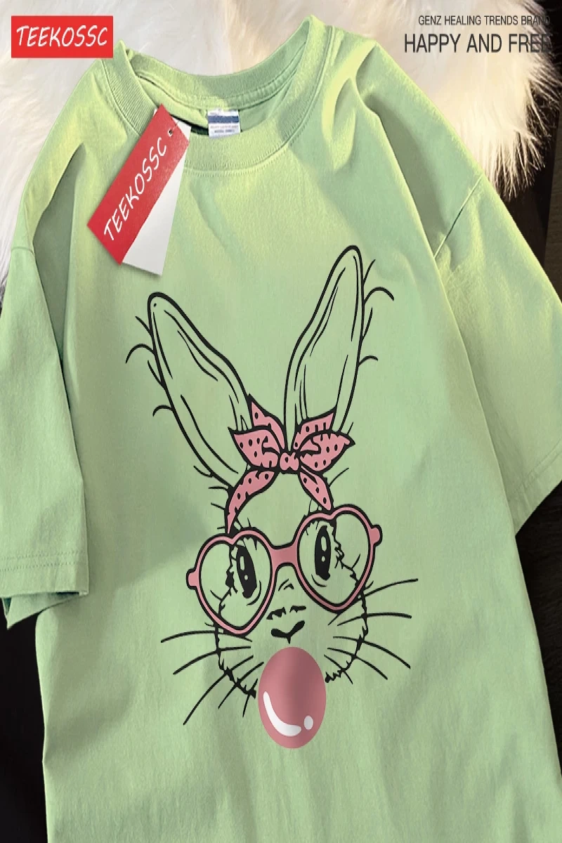 Y2k Vintage Tişört Tee Kabarcık üfleme moda tavşan