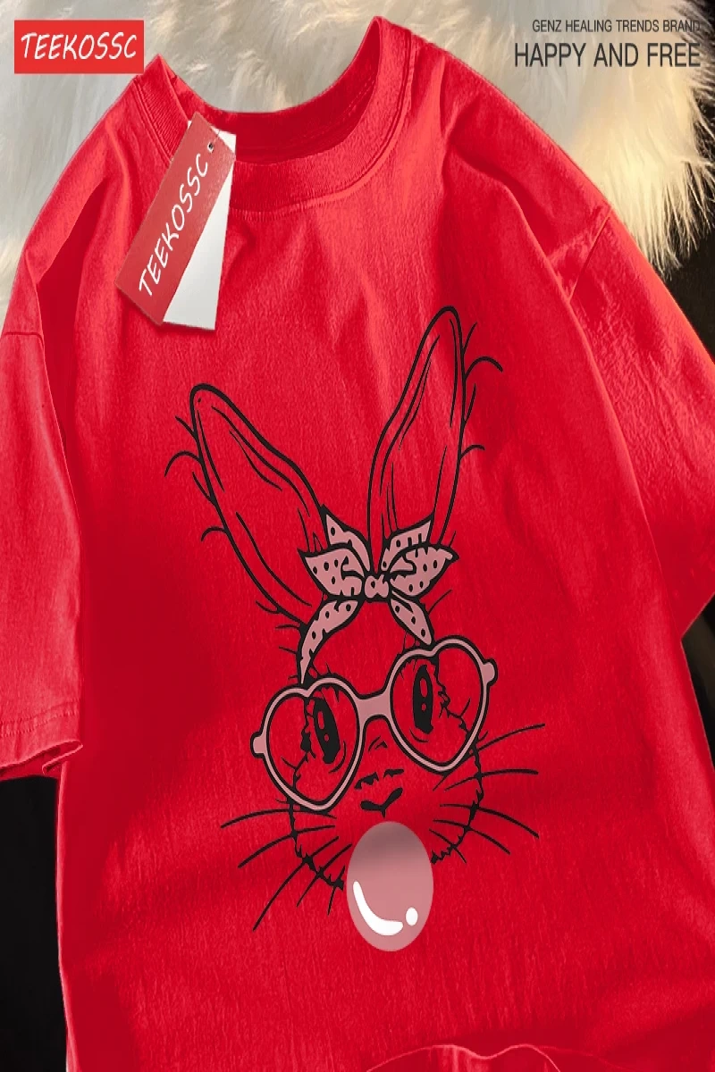 Y2k Vintage Tişört Tee Kabarcık üfleme moda tavşan