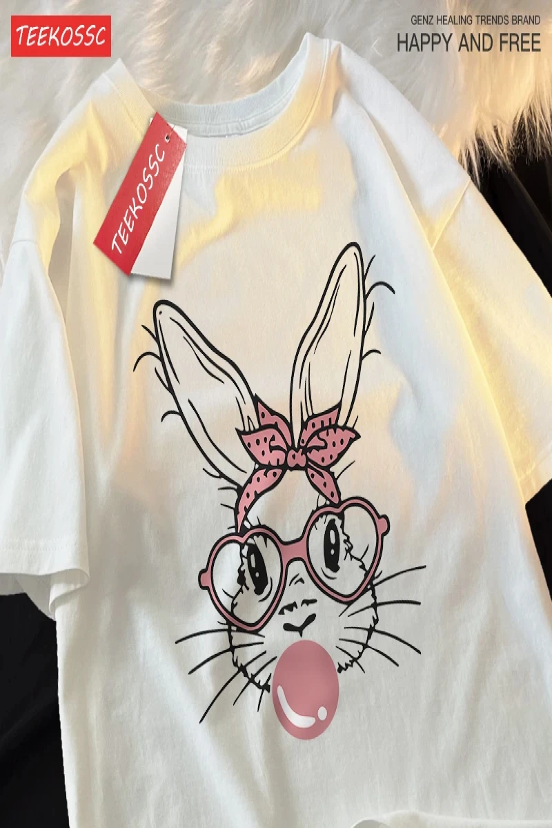 Y2k Vintage Tişört Tee Kabarcık üfleme moda tavşan