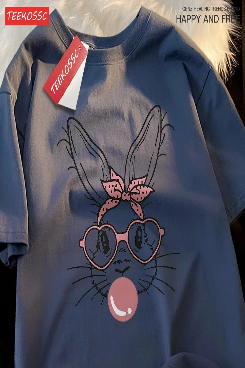 Y2k Vintage Tişört Tee Kabarcık üfleme moda tavşan