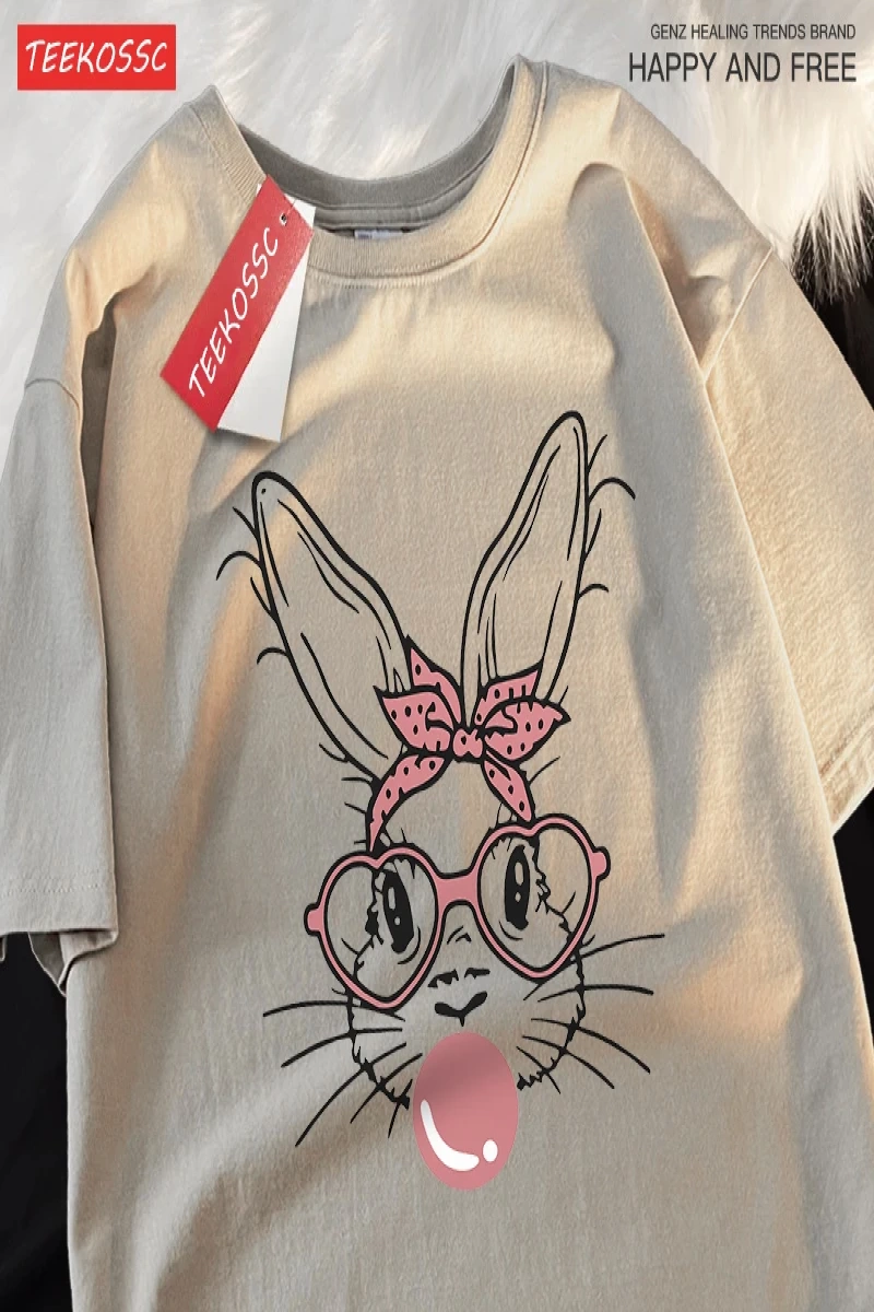 Y2k Vintage Tişört Tee Kabarcık üfleme moda tavşan
