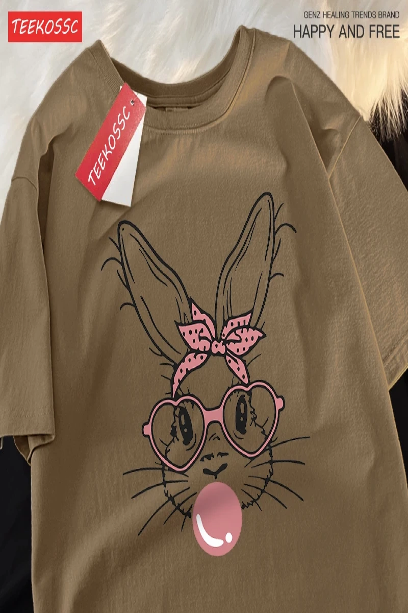 Y2k Vintage Tişört Tee Kabarcık üfleme moda tavşan