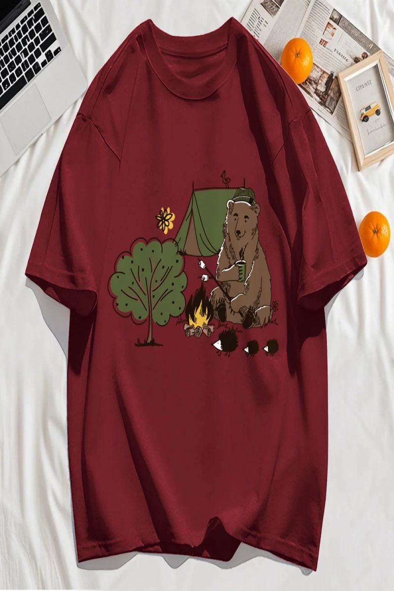 Y2k Vintage Tişört Tee Kamp Karikatür Ayı Baskı
