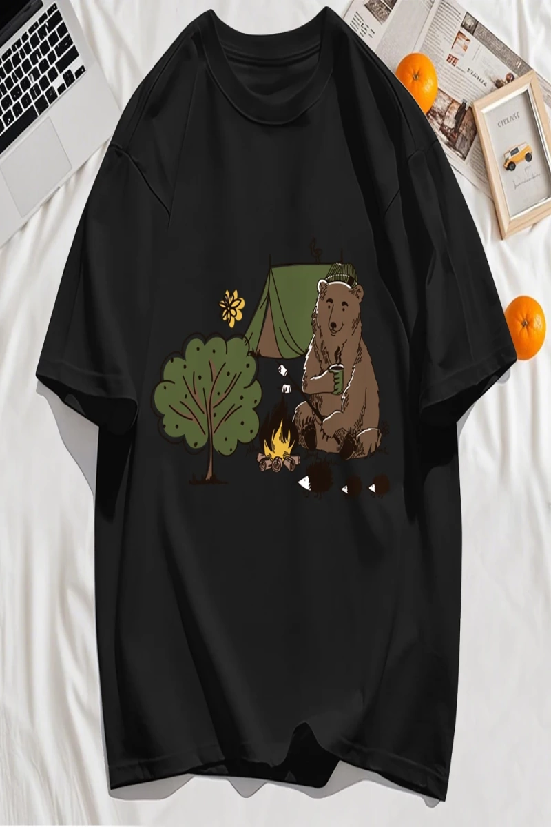 Y2k Vintage Tişört Tee Kamp Karikatür Ayı Baskı