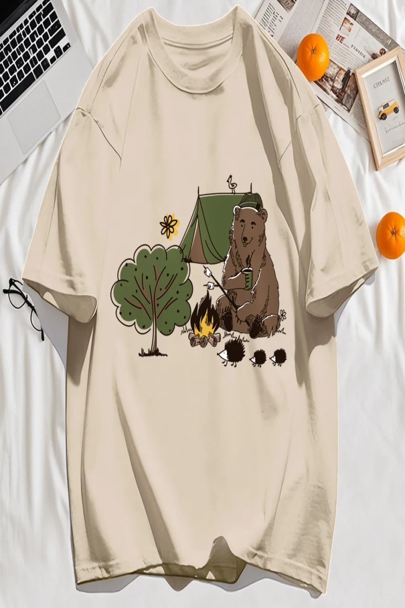 Y2k Vintage Tişört Tee Kamp Karikatür Ayı Baskı