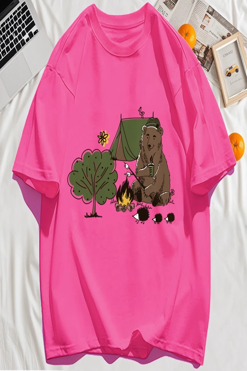Y2k Vintage Tişört Tee Kamp Karikatür Ayı Baskı