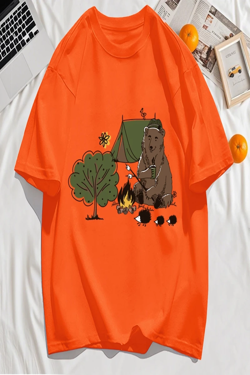 Y2k Vintage Tişört Tee Kamp Karikatür Ayı Baskı