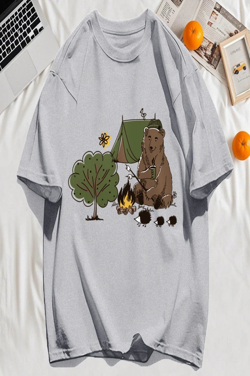 Y2k Vintage Tişört Tee Kamp Karikatür Ayı Baskı