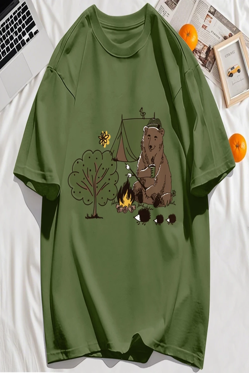 Y2k Vintage Tişört Tee Kamp Karikatür Ayı Baskı