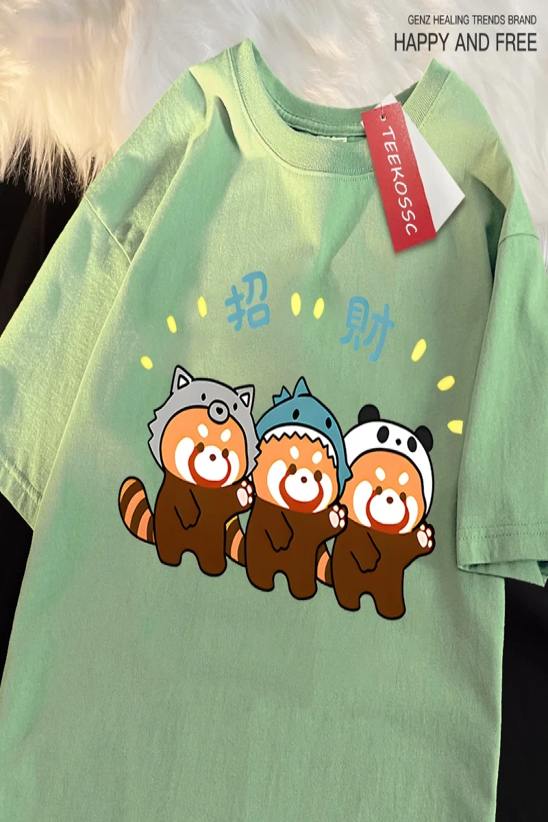 Y2k Vintage Tişört Tee Komik zengin rakun baskı japon tarzı