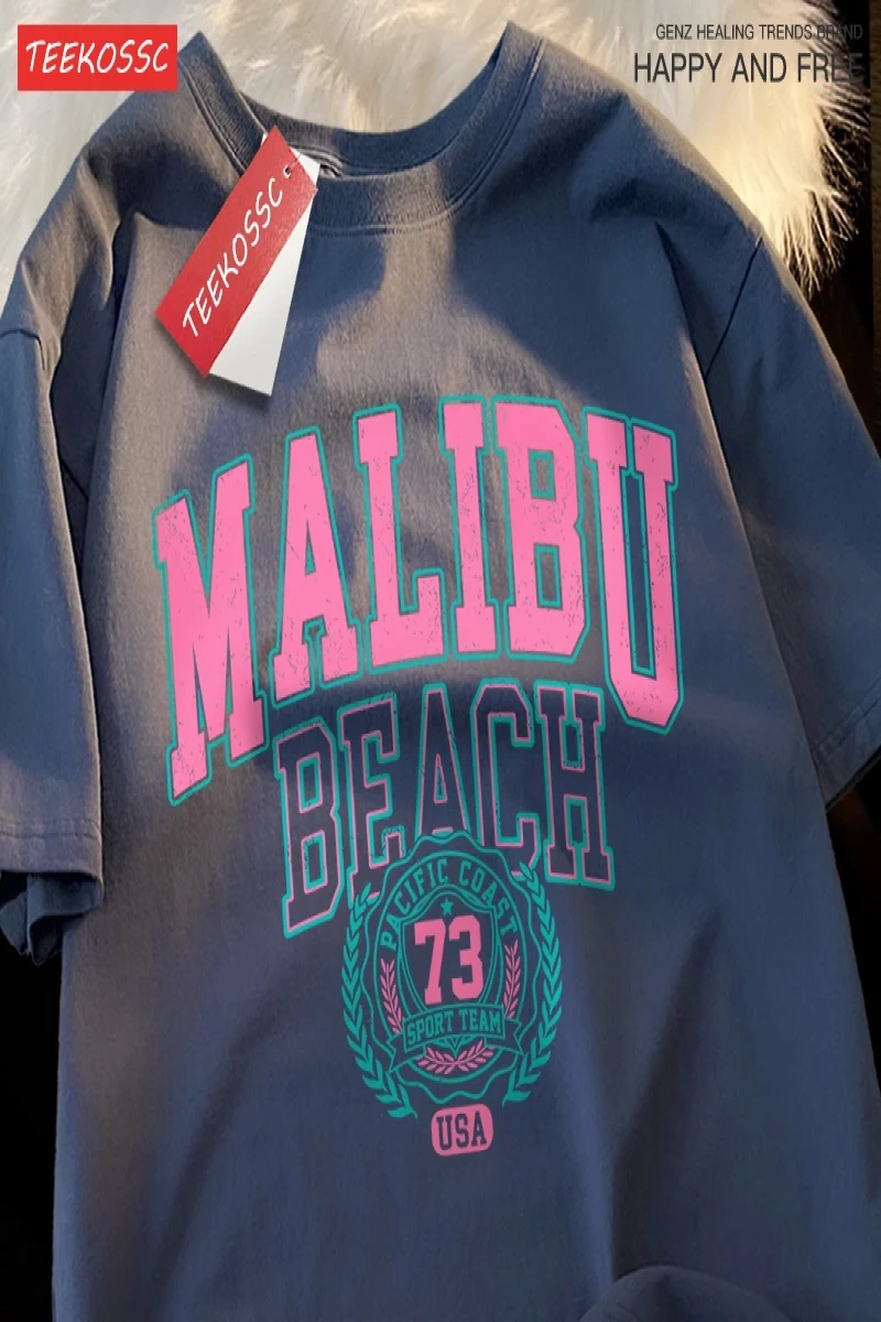 Y2k Vintage Tişört Tee Malibu Plaj Basit Mektup Baskı