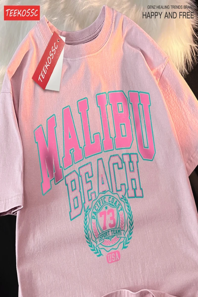 Y2k Vintage Tişört Tee Malibu Plaj Basit Mektup Baskı