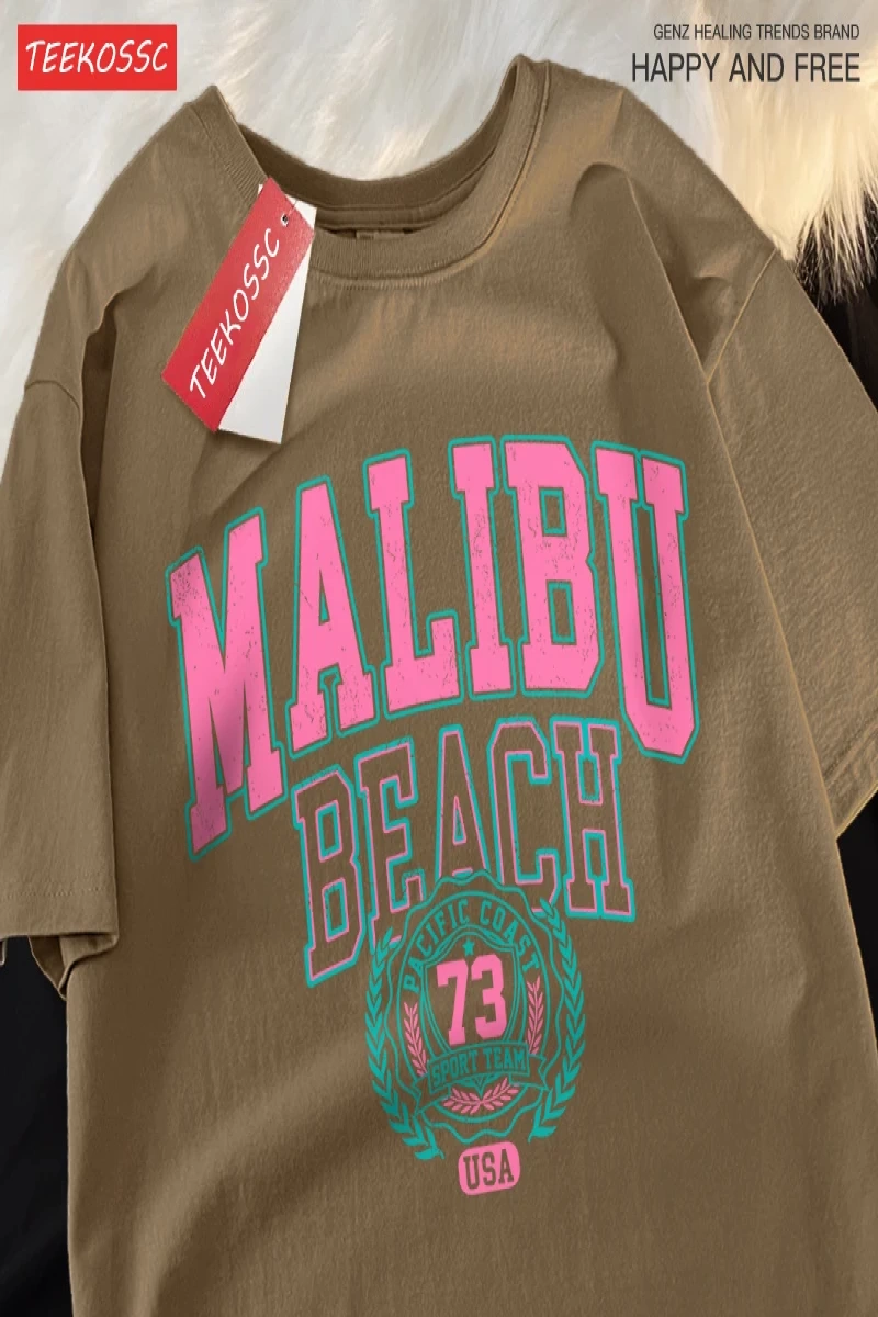 Y2k Vintage Tişört Tee Malibu Plaj Basit Mektup Baskı