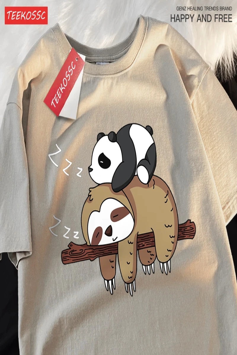 Y2k Vintage Tişört Tee Pandalar Sloths üzerinde uyku
