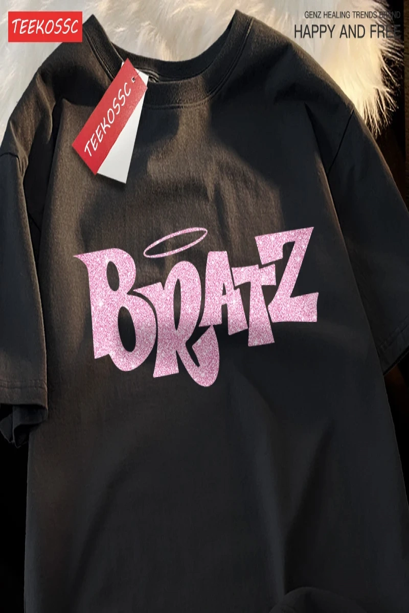 Y2k Vintage Tişört Tee Pembe karikatür mektuplar Bratz