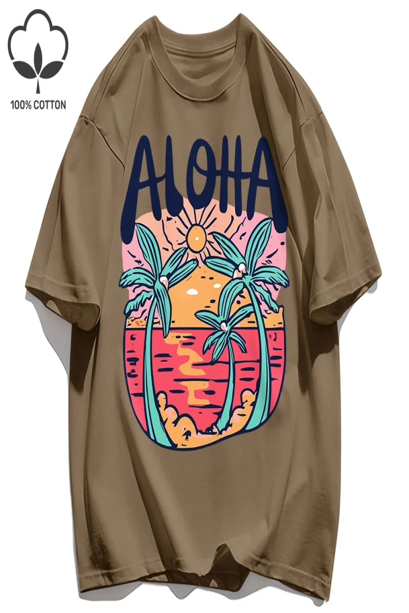 Y2k Vintage Tişört Tee Plaj Tarzı Aloha Baskılar