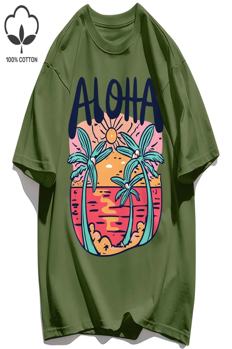 Y2k Vintage Tişört Tee Plaj Tarzı Aloha Baskılar