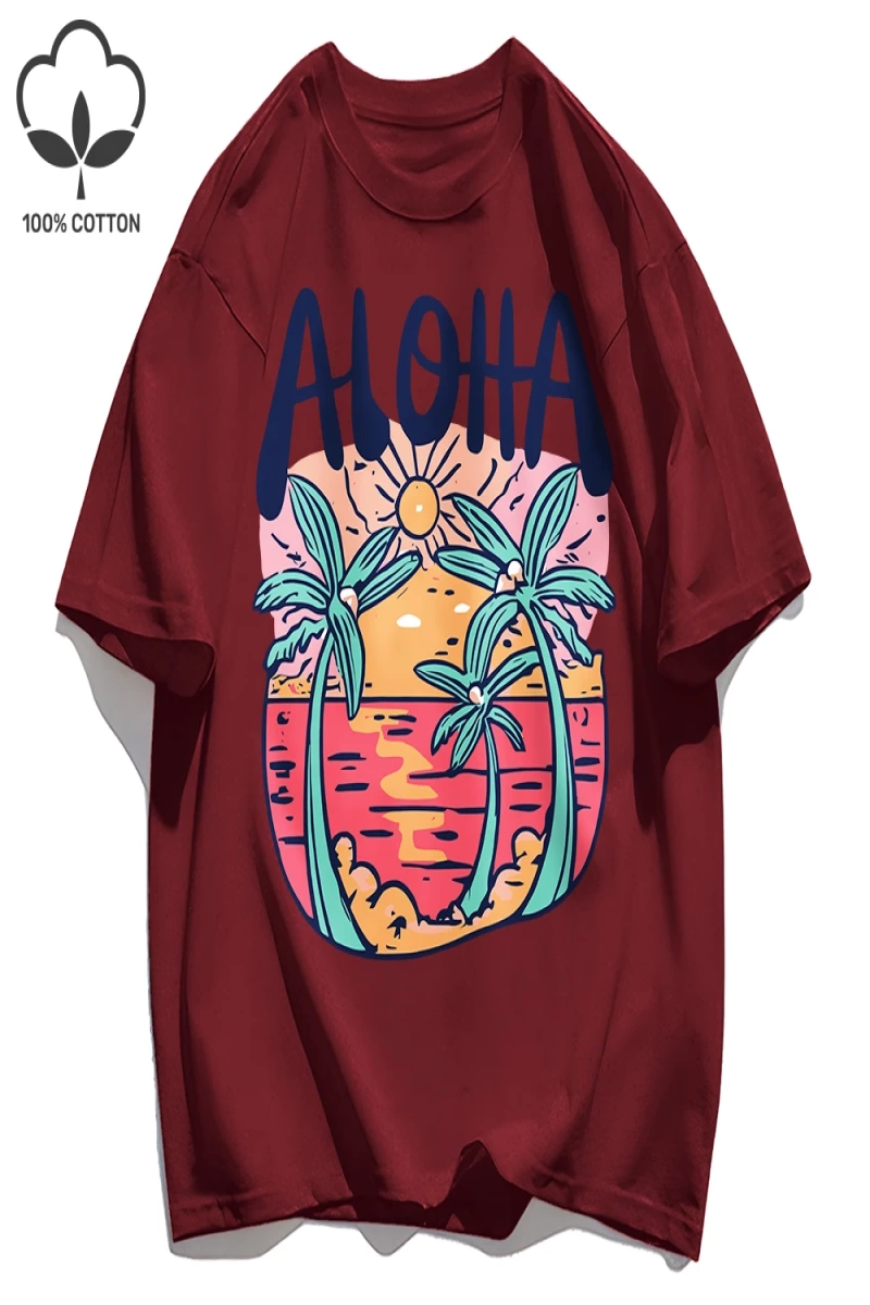 Y2k Vintage Tişört Tee Plaj Tarzı Aloha Baskılar