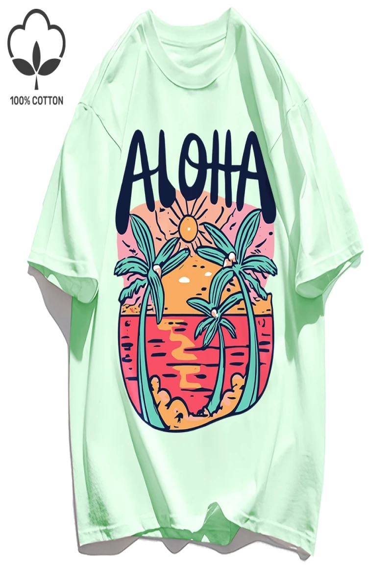 Y2k Vintage Tişört Tee Plaj Tarzı Aloha Baskılar
