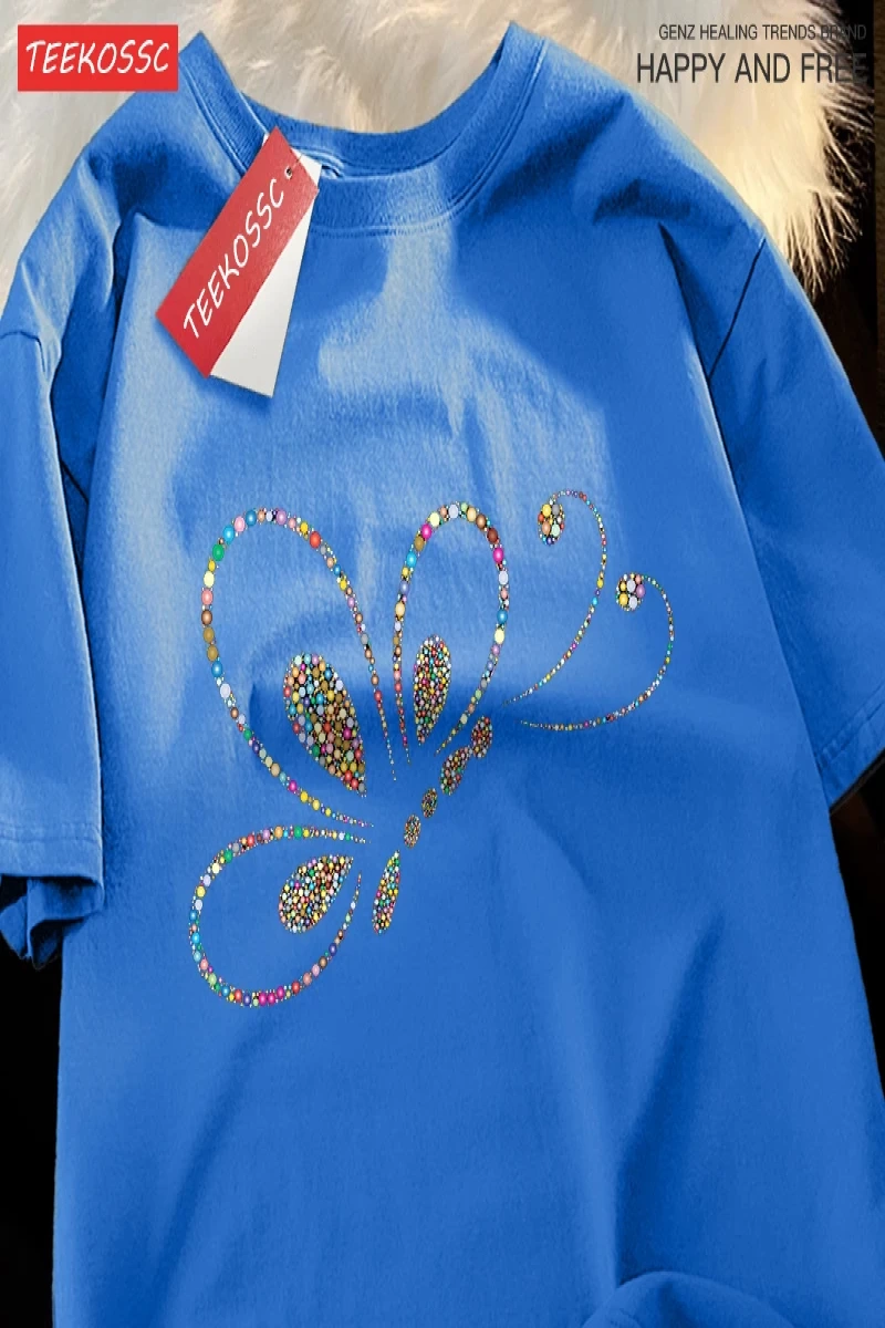 Y2k Vintage Tişört Tee Renkli boncuklar uçan kelebekler