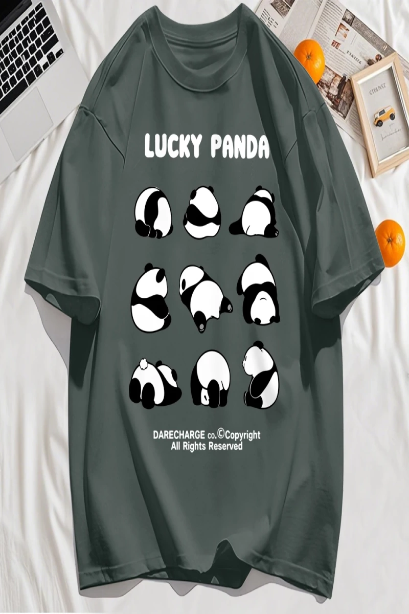 Y2k Vintage Tişört Tee Şanslı Panda Tüm Sağ Rezerve Desen