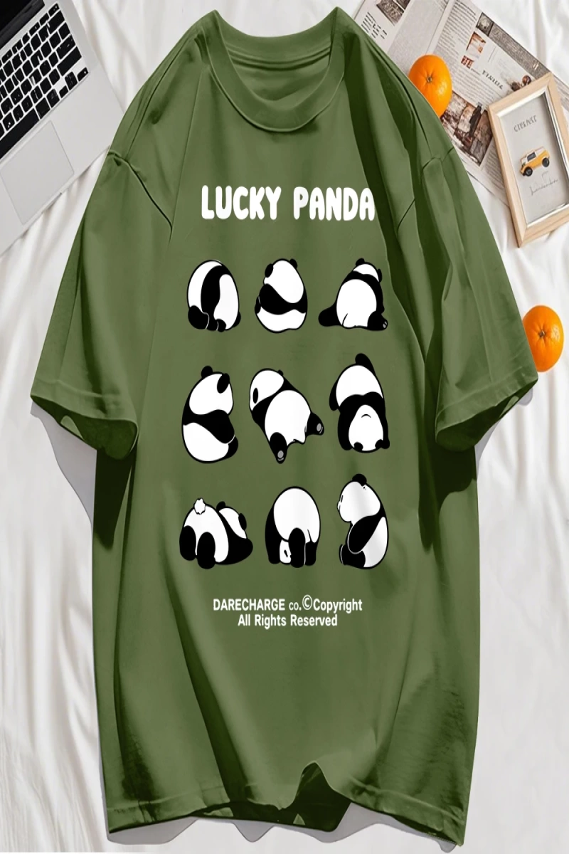 Y2k Vintage Tişört Tee Şanslı Panda Tüm Sağ Rezerve Desen