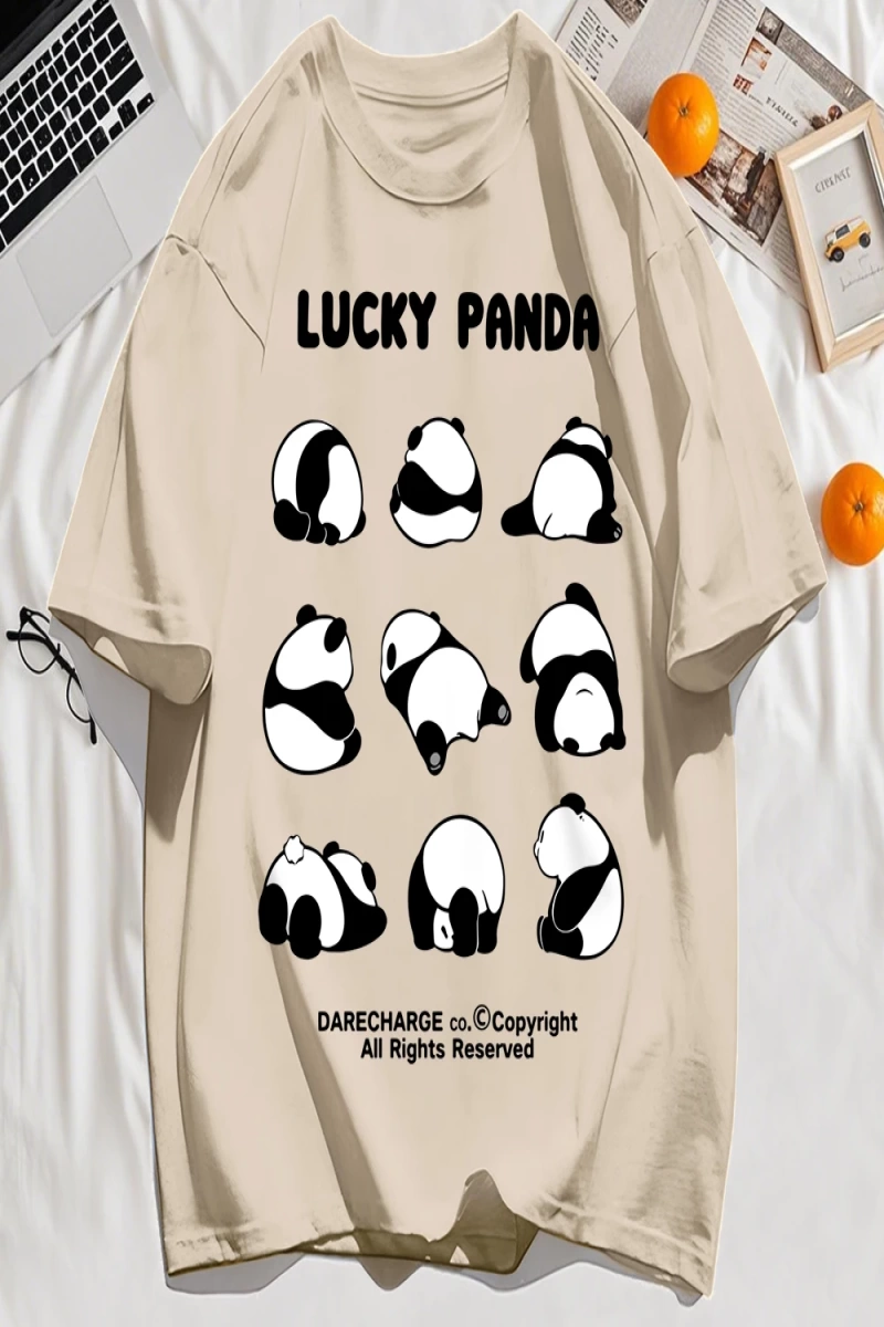 Y2k Vintage Tişört Tee Şanslı Panda Tüm Sağ Rezerve Desen