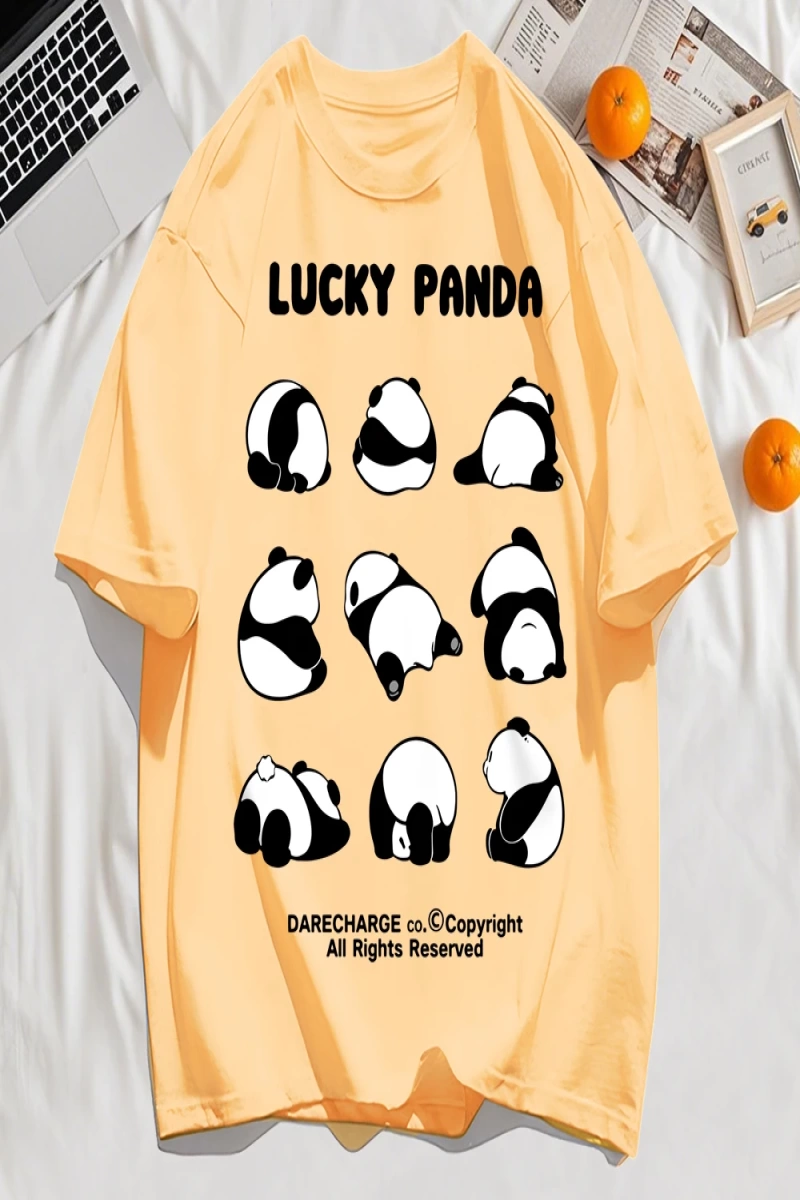 Y2k Vintage Tişört Tee Şanslı Panda Tüm Sağ Rezerve Desen
