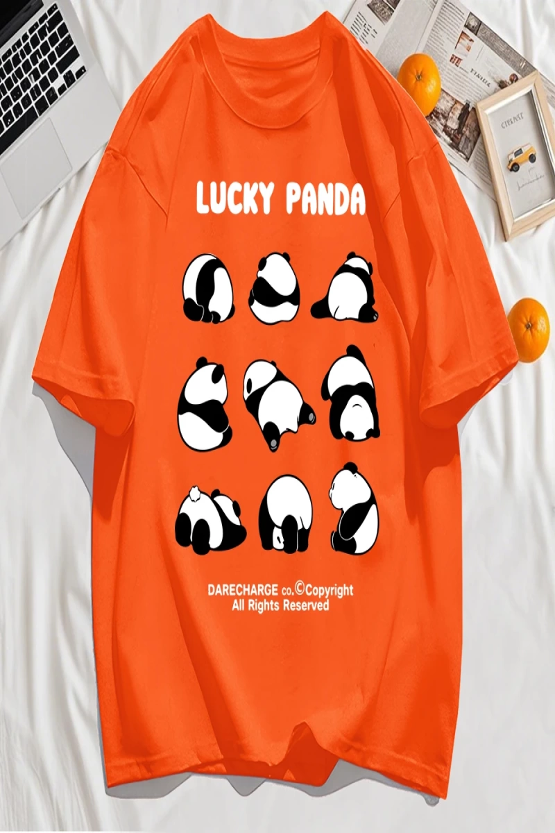 Y2k Vintage Tişört Tee Şanslı Panda Tüm Sağ Rezerve Desen