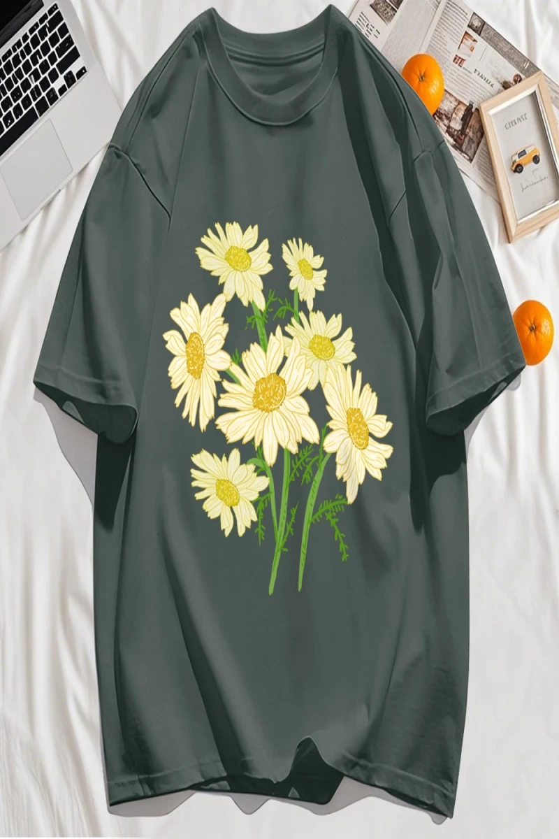 Y2k Vintage Tişört Tee Sarı Çiçekler Baskı