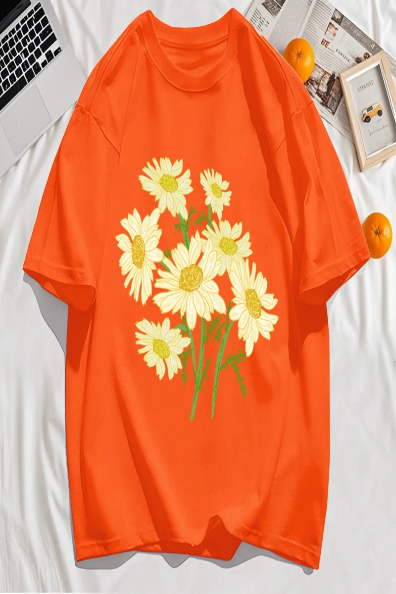 Y2k Vintage Tişört Tee Sarı Çiçekler Baskı