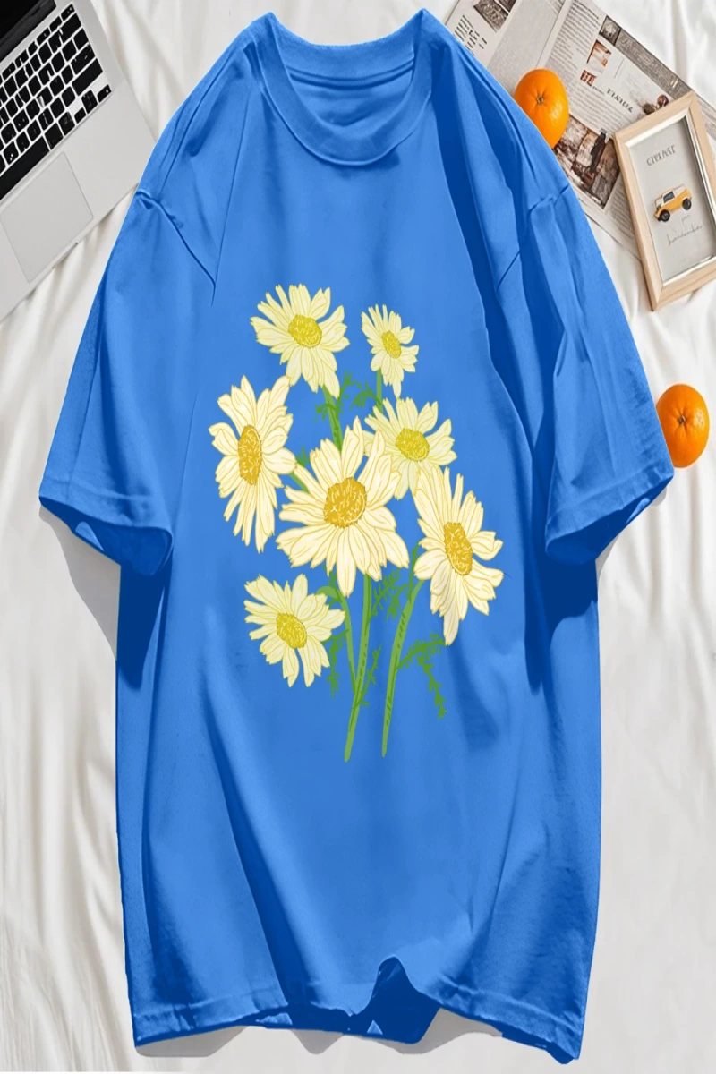 Y2k Vintage Tişört Tee Sarı Çiçekler Baskı