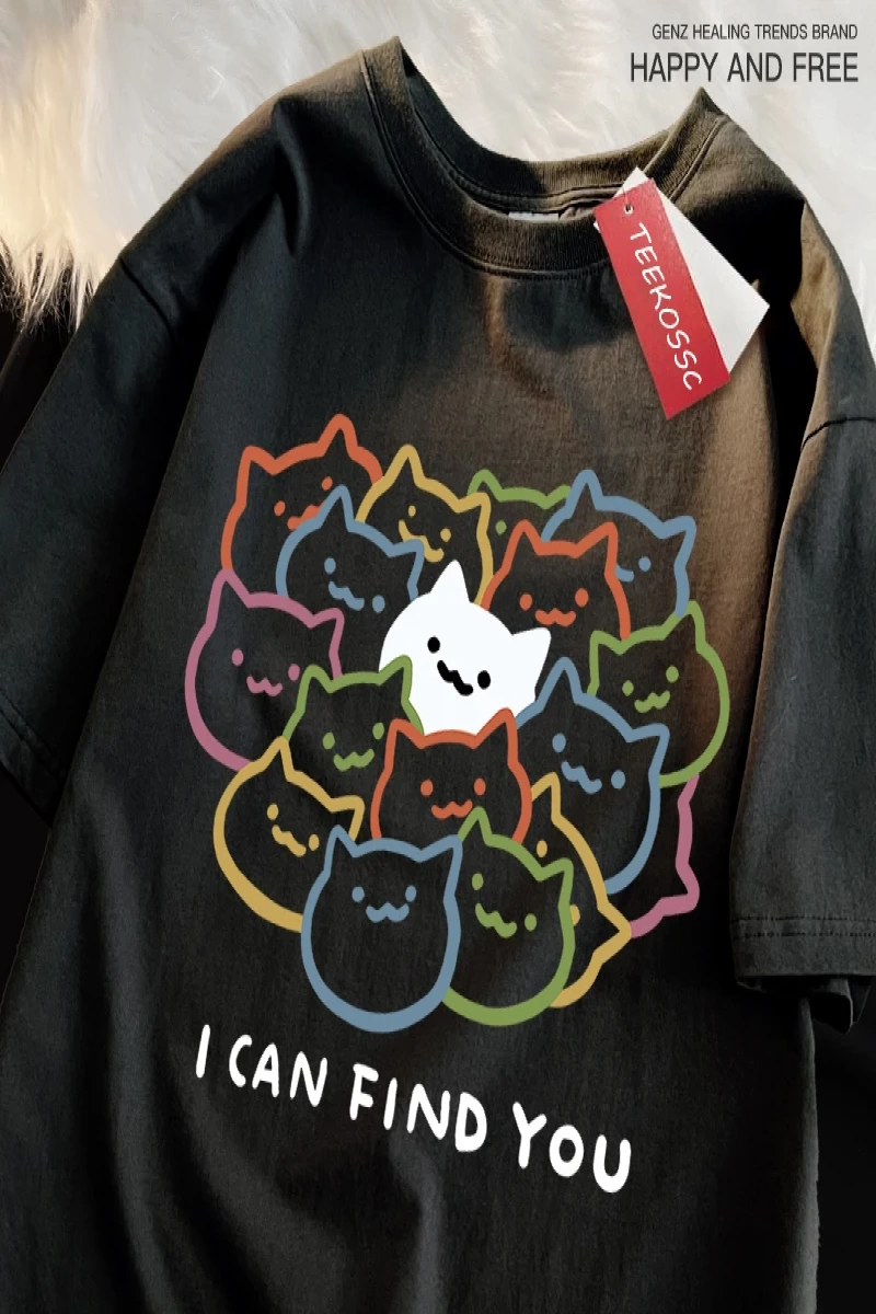 Y2k Vintage Tişört Tee Seni bulabilirim eğlenceli kedi baskı