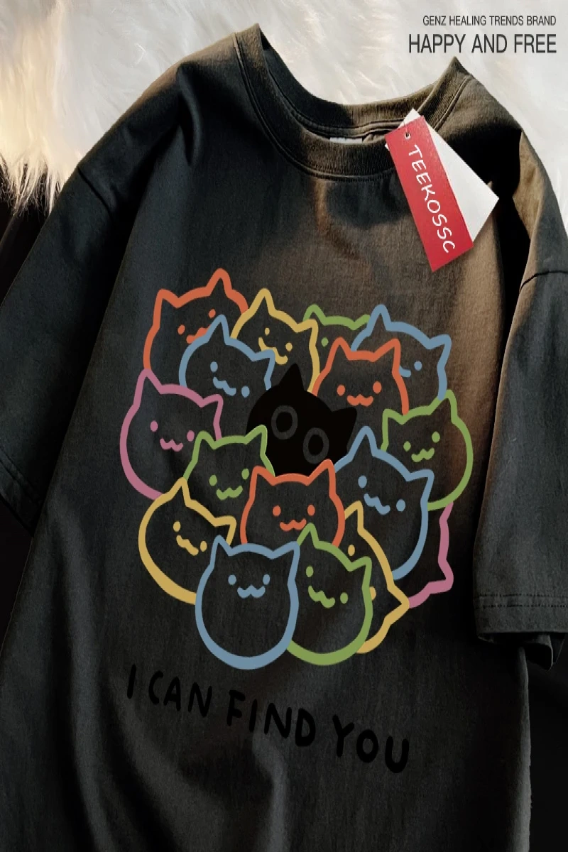 Y2k Vintage Tişört Tee Seni Bulabilirim Eğlenceli Kedi Baskı