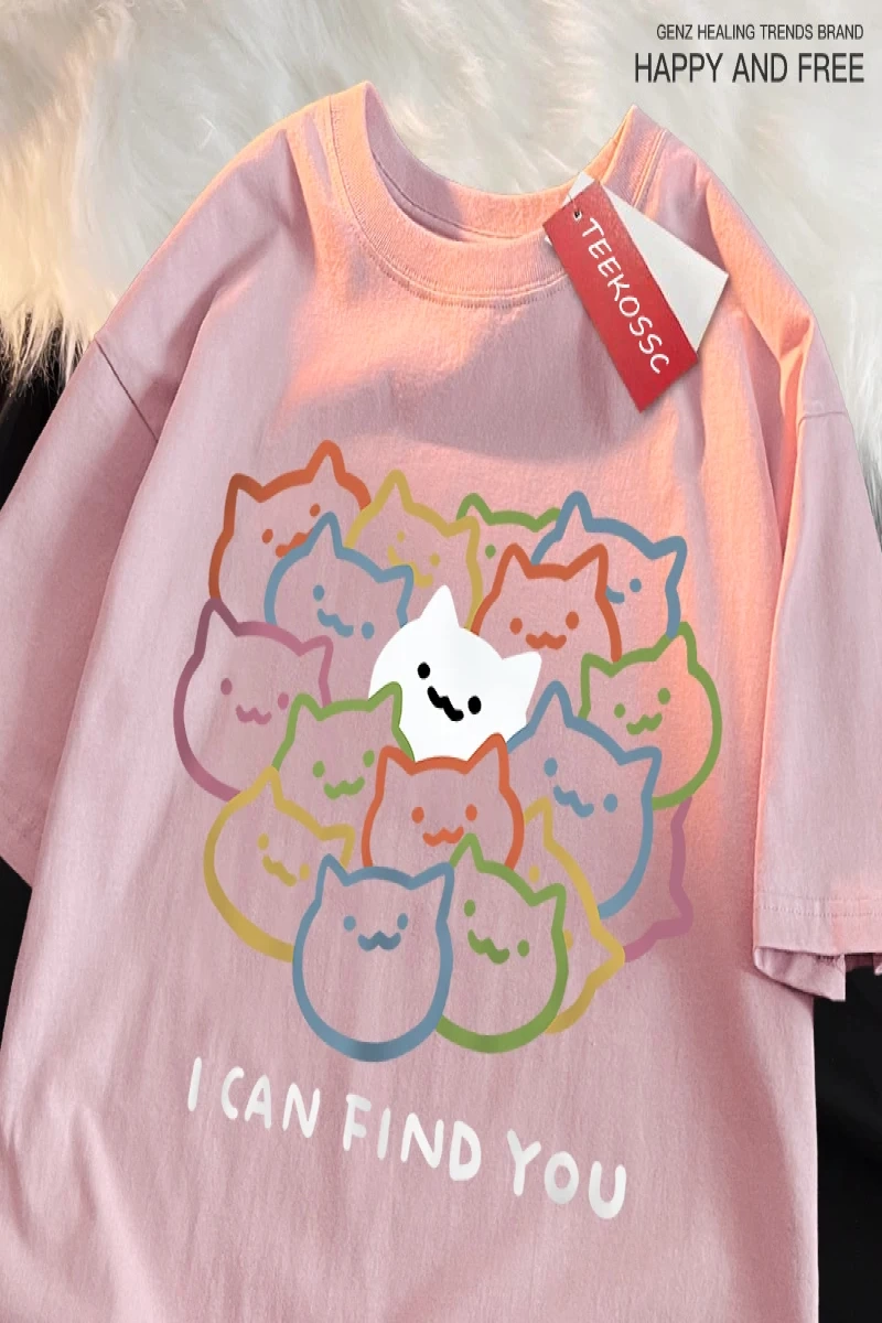 Y2k Vintage Tişört Tee Seni bulabilirim eğlenceli kedi baskı
