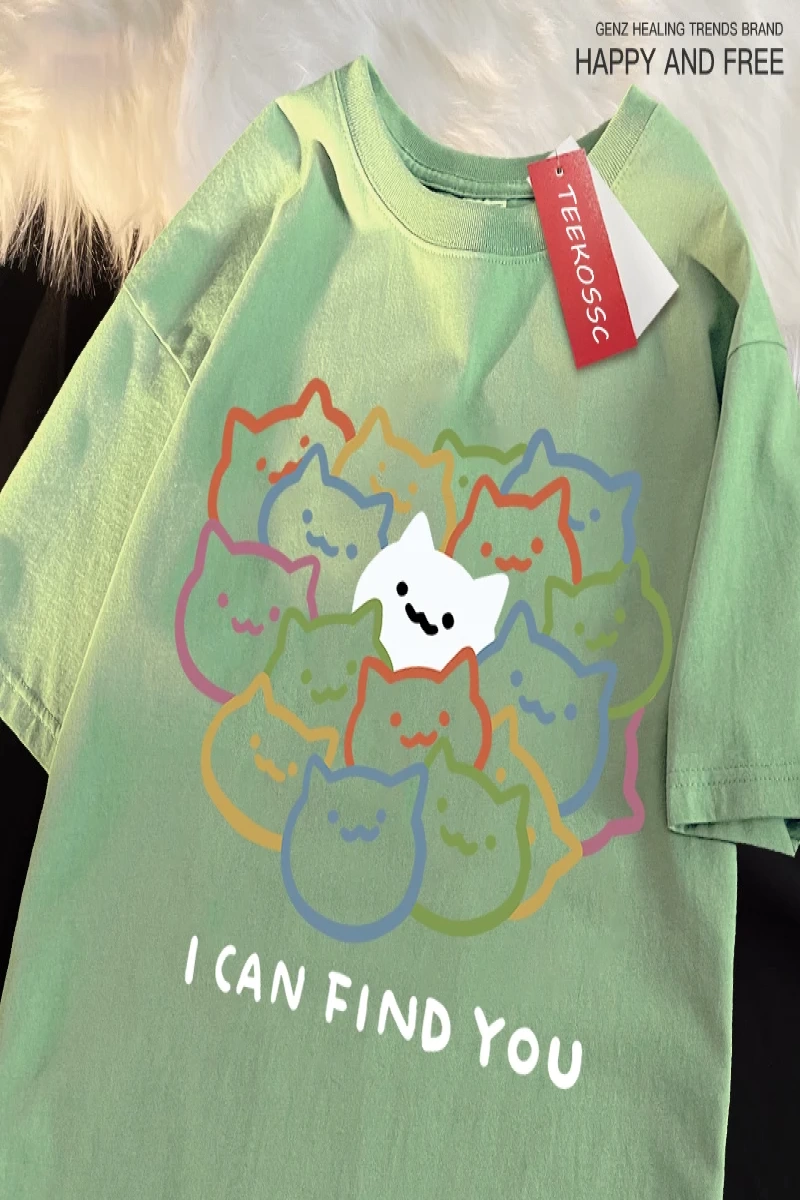 Y2k Vintage Tişört Tee Seni bulabilirim eğlenceli kedi baskı