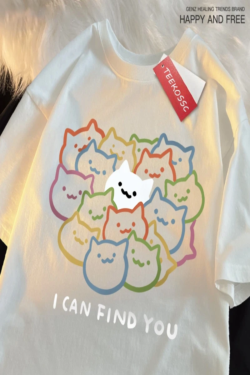 Y2k Vintage Tişört Tee Seni bulabilirim eğlenceli kedi baskı