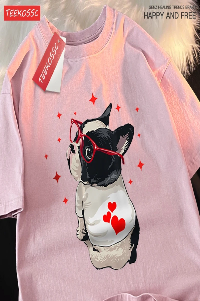 Y2k Vintage Tişört Tee Sevimli köpek geri bakmak baskı