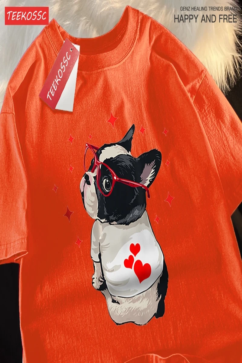 Y2k Vintage Tişört Tee Sevimli köpek geri bakmak baskı