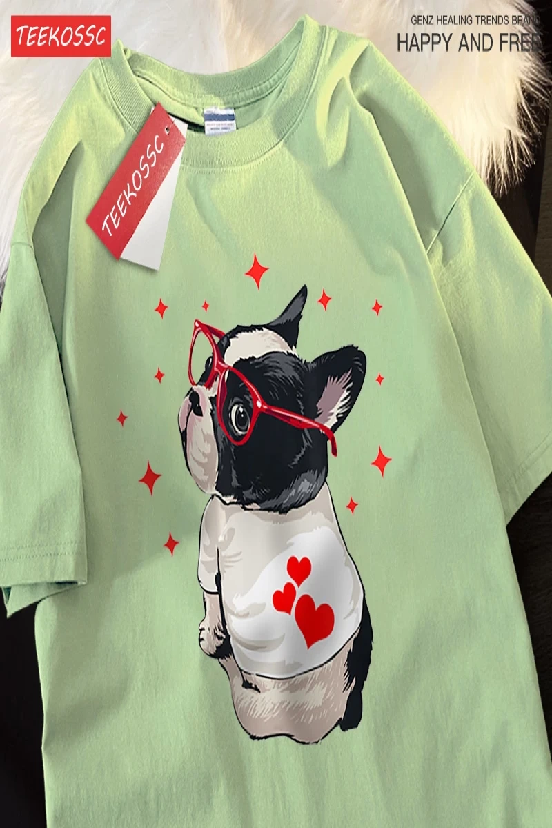 Y2k Vintage Tişört Tee Sevimli köpek geri bakmak baskı