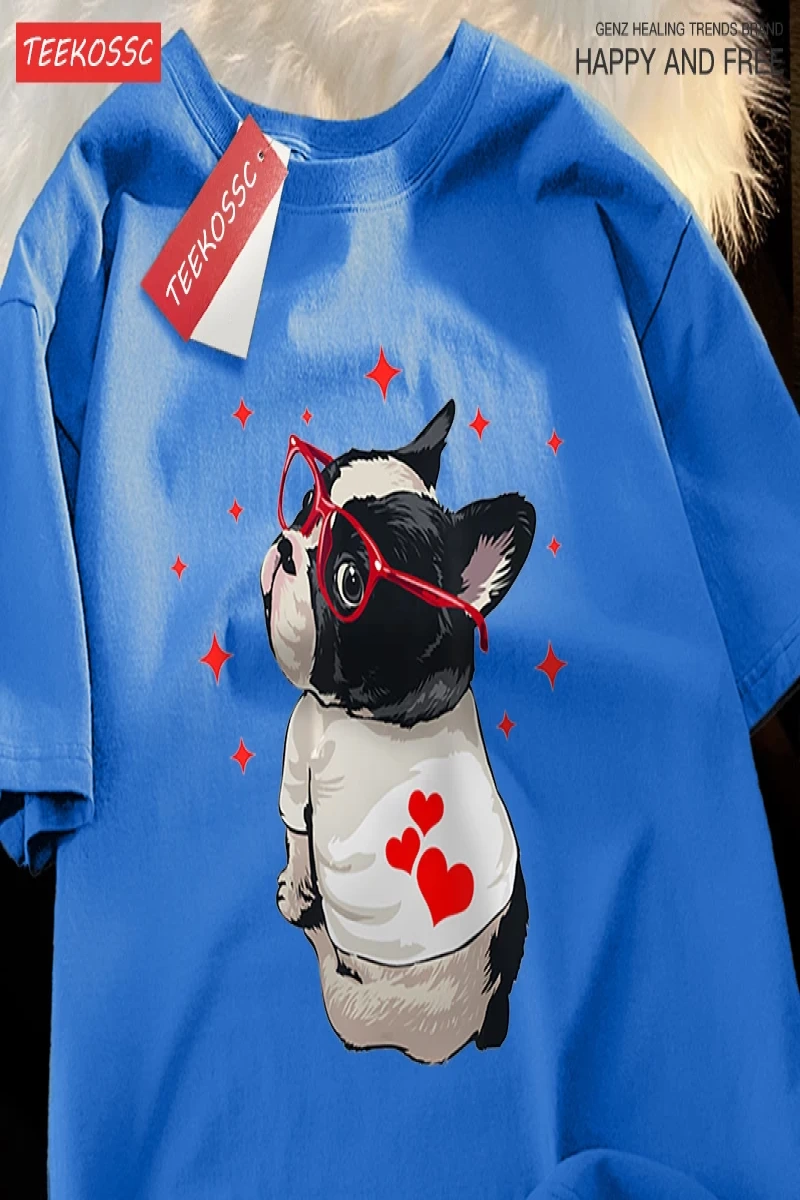 Y2k Vintage Tişört Tee Sevimli köpek geri bakmak baskı