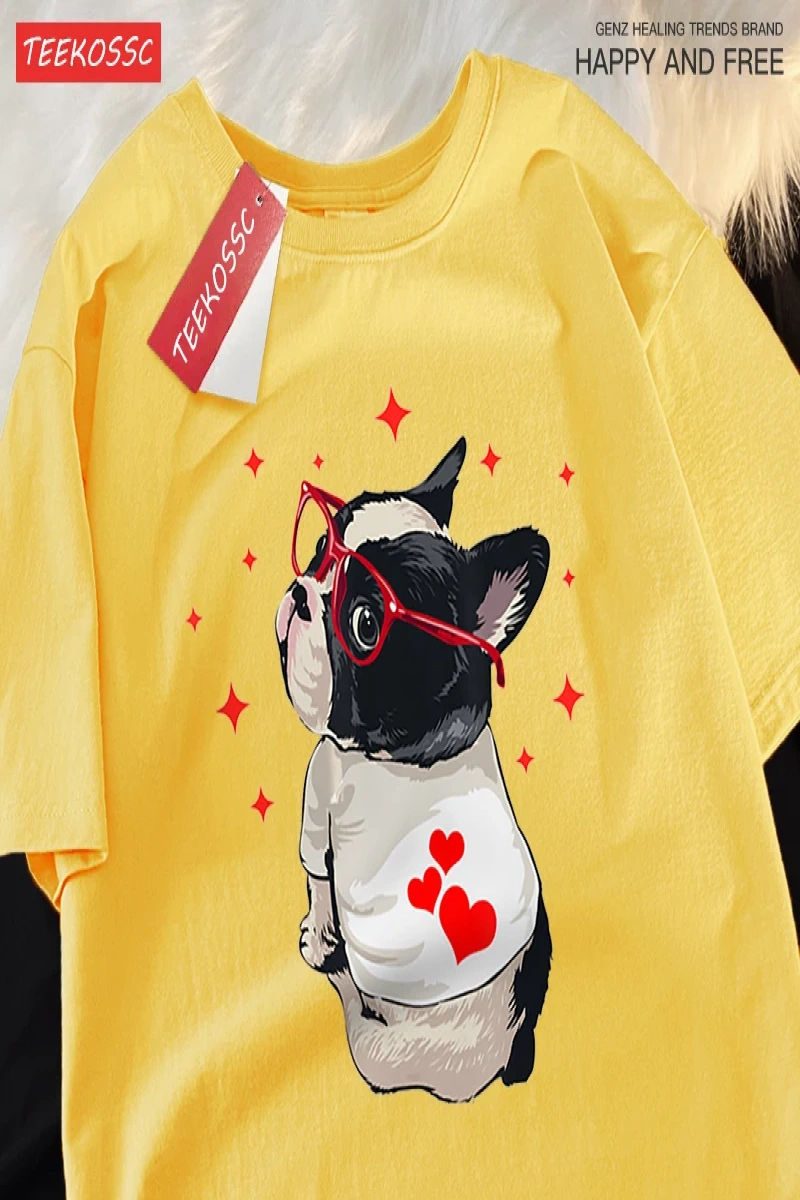 Y2k Vintage Tişört Tee Sevimli köpek geri bakmak baskı