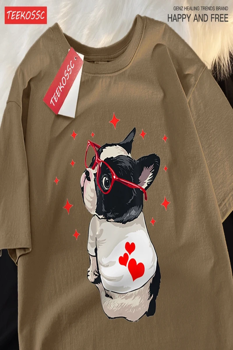 Y2k Vintage Tişört Tee Sevimli köpek geri bakmak baskı