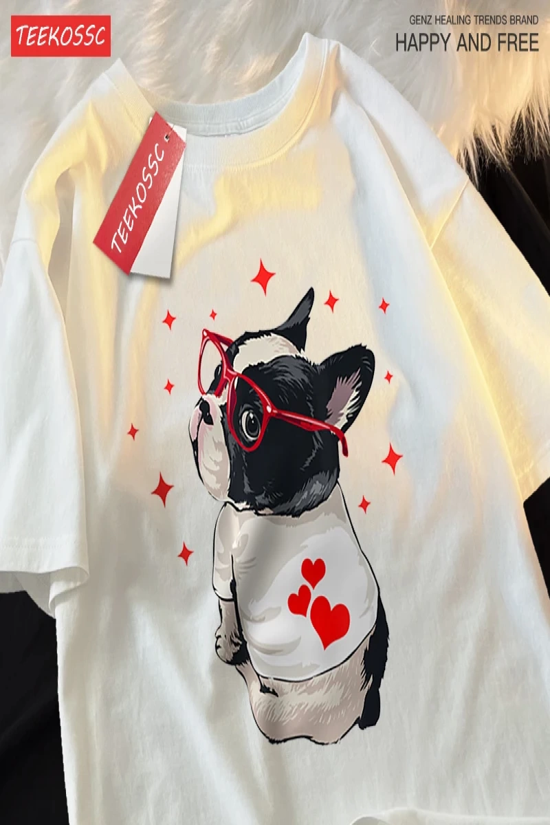 Y2k Vintage Tişört Tee Sevimli köpek geri bakmak baskı