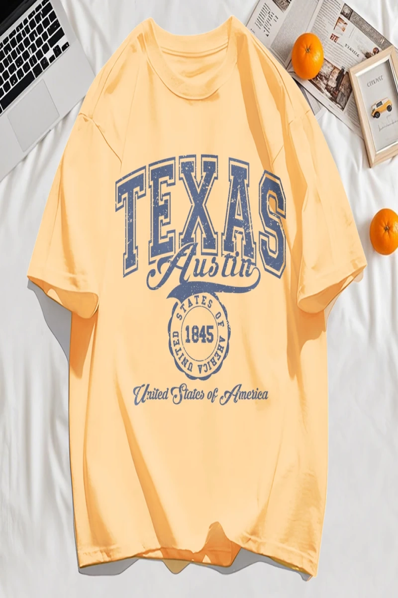 Y2k Vintage Tişört Tee Texas Abd 1845 Hollow Out Sanat Mektup Baskı