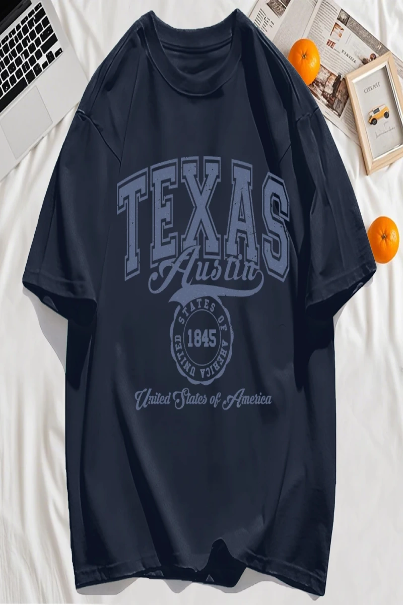 Y2k Vintage Tişört Tee Texas Abd 1845 Hollow Out Sanat Mektup Baskı