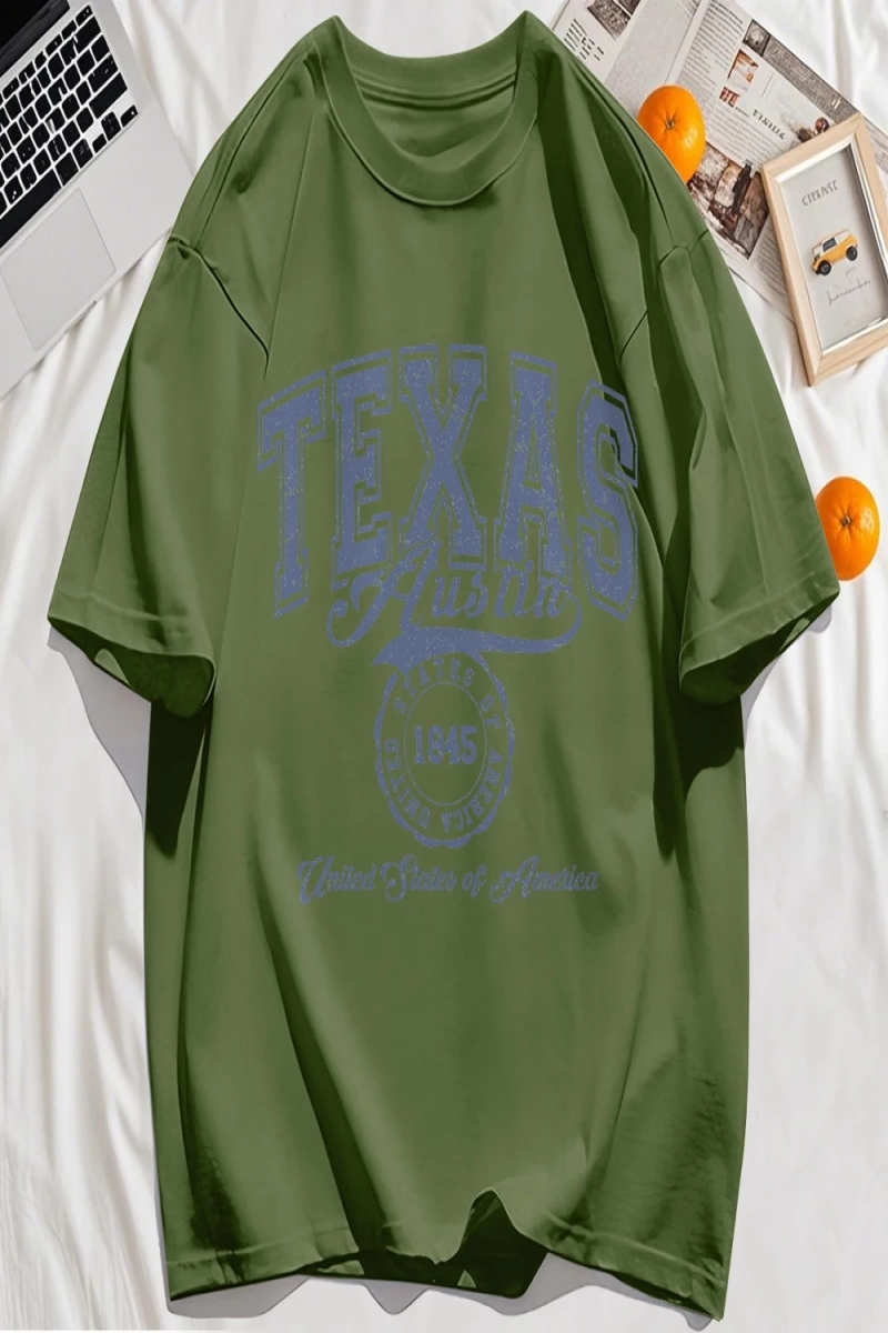 Y2k Vintage Tişört Tee Texas Abd 1845 Hollow Out Sanat Mektup Baskı
